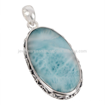 Delicate Natural Larimar Gemstone 925 Sterling Silver Handmade Pendant